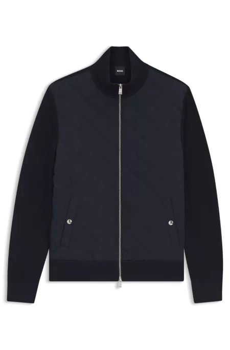 Quilted-front jacket in knitted wool