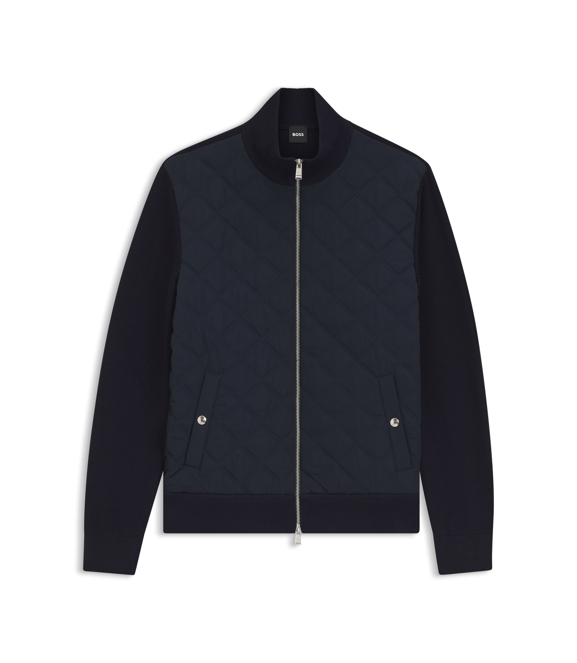 BOSS - Quilted-front jacket in knitted wool - Dark Blue