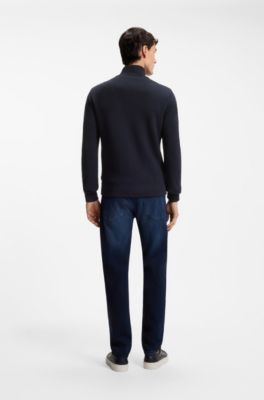 Quilted-front jacket in knitted wool, Dark Blue