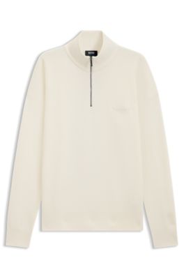BOSS x ASTON MARTIN zip-neck sweater in virgin wool, White