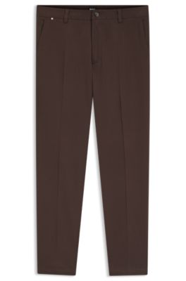 Pantalones modern fit en sarga de algod&oacute;n el&aacute;stica, Marr&oacute;n oscuro
