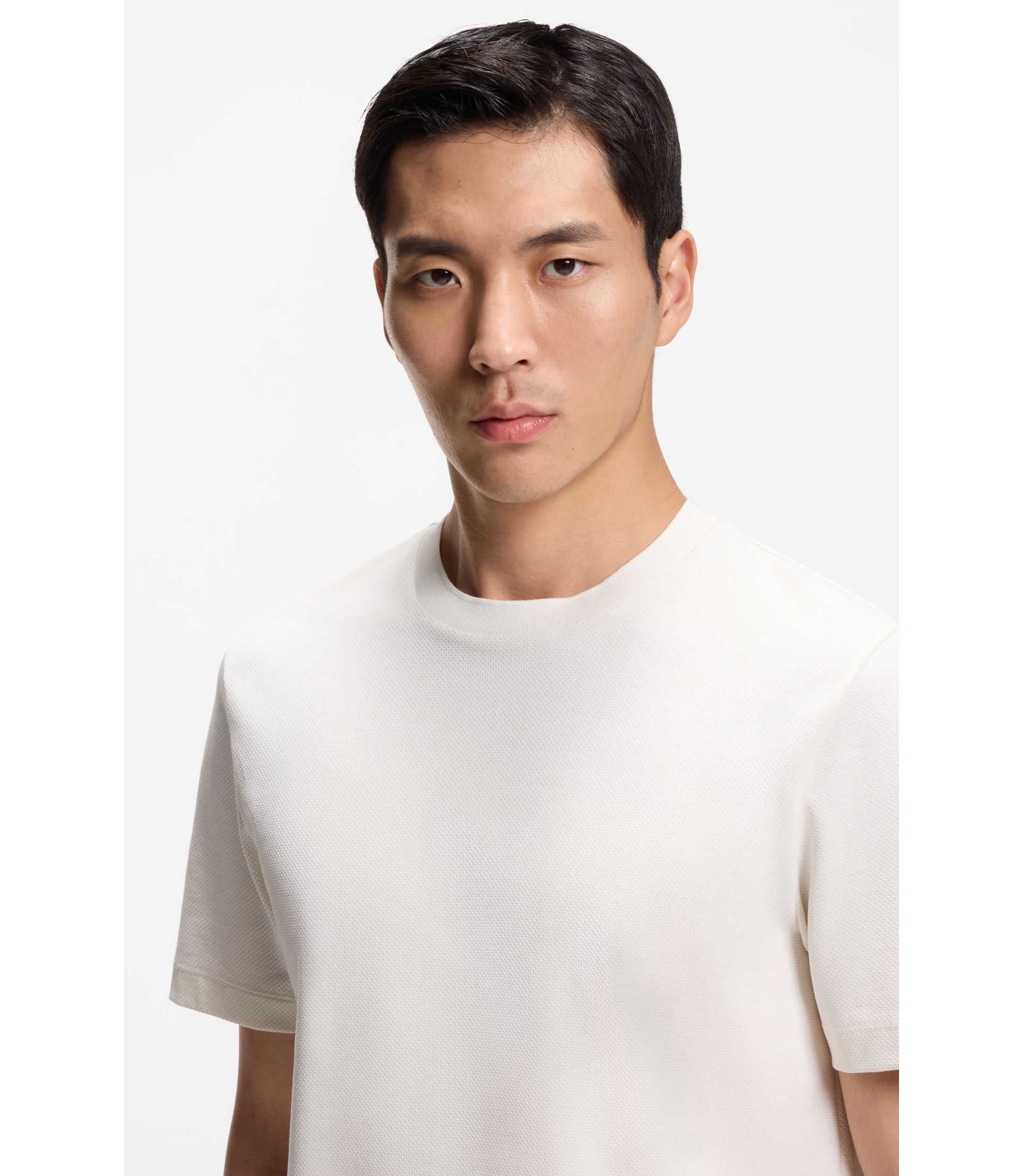 BOSS - Bubble-structure T-shirt in cotton - White