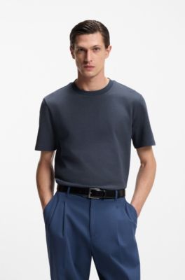 Bubble-structure T-shirt in cotton, Dark Blue
