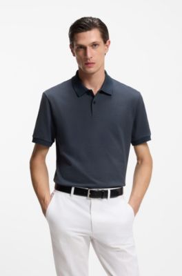Bubble-structure polo shirt in cotton, Dark Blue