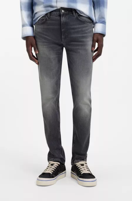 Grey slim-fit jeans in stretch denim