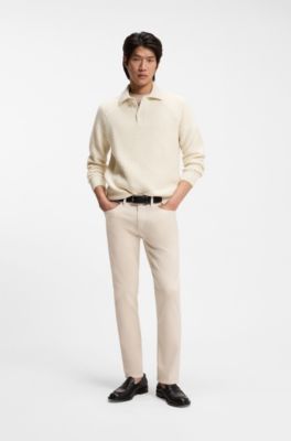 Jersey relaxed fit de cashmere con estructura y cuello de polo, Blanco