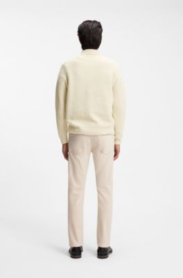 Jersey relaxed fit de cashmere con estructura y cuello de polo, Blanco