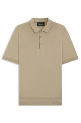 Knit polo shirt in silk and cotton, Khaki