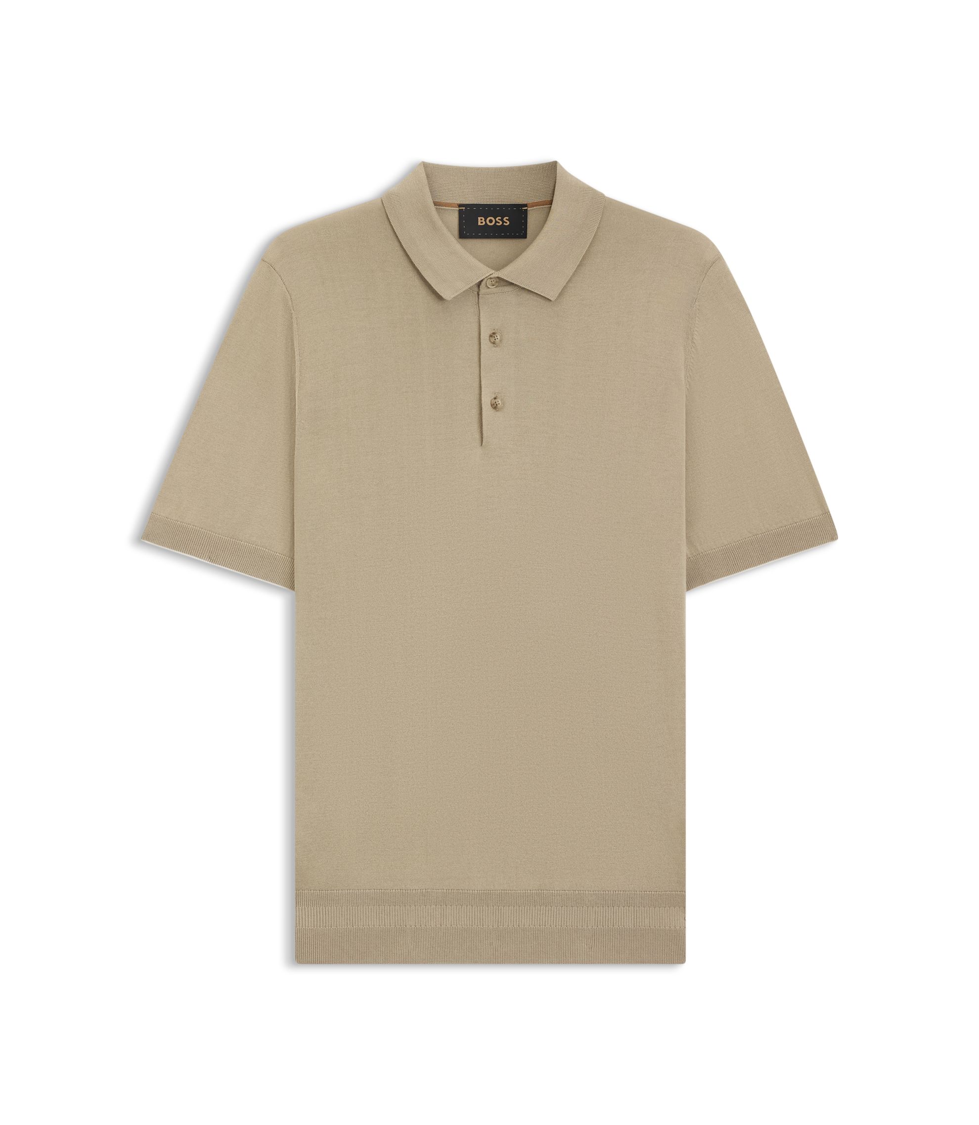 BOSS - Knit polo shirt in silk and cotton - Khaki