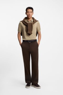 Knit polo shirt in silk and cotton, Khaki