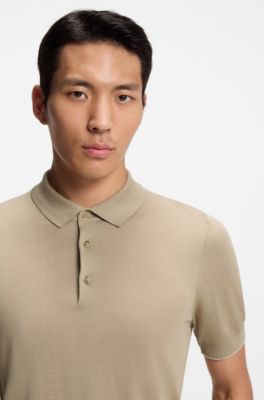 Knit polo shirt in silk and cotton, Khaki