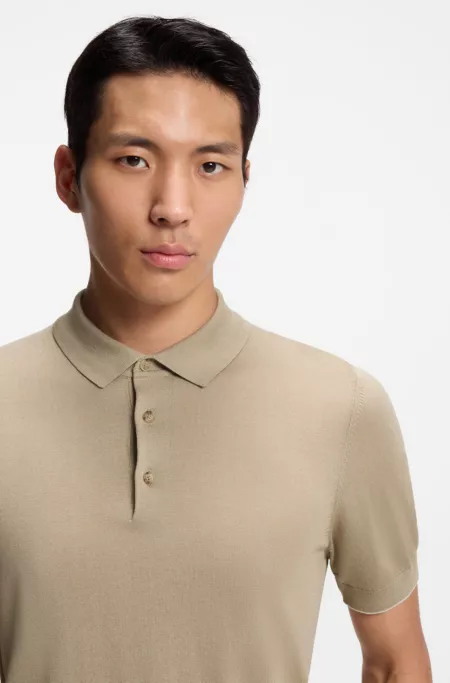 Knit polo shirt in silk and cotton