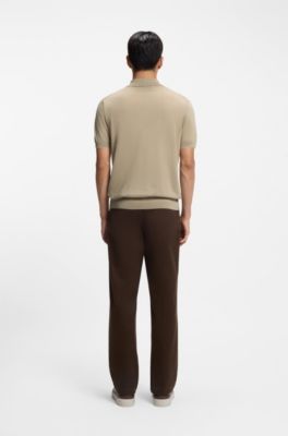 Knit polo shirt in silk and cotton, Khaki