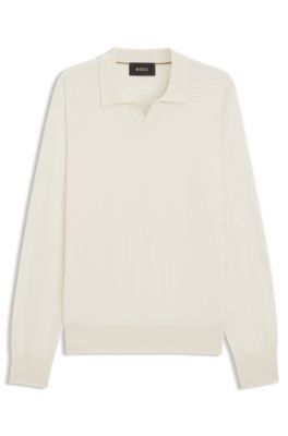 Knitted-silk sweater with Johnny collar, White