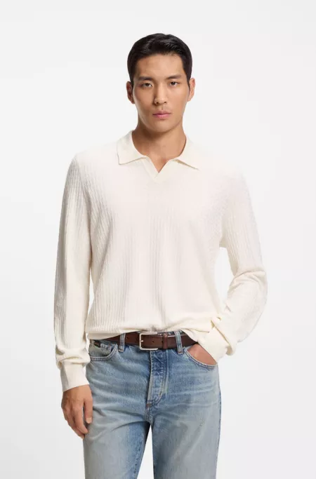 Knitted-silk sweater with Johnny collar