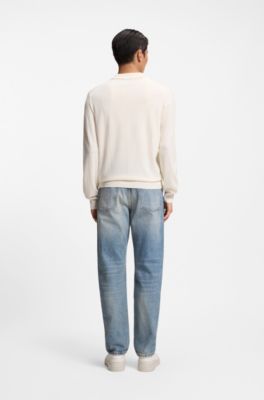 Knitted-silk sweater with Johnny collar, White