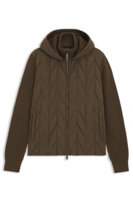 Hybrid jacket with down front and wool sleeves, Light Green