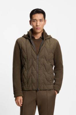 Hybrid jacket with down front and wool sleeves, Light Green