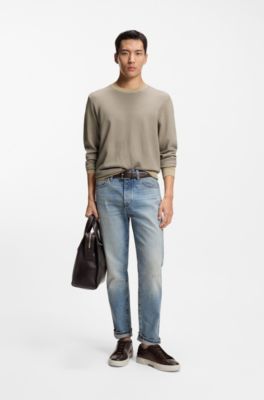 Pull en maille structur&eacute;e de coton et soie, Kaki