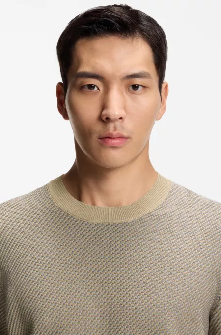 Cotton-silk sweater with knitted structure