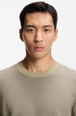 Cotton-silk sweater with knitted structure, Khaki