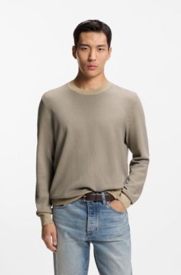 Cotton-silk sweater with knitted structure, Khaki