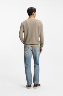 Cotton-silk sweater with knitted structure, Khaki