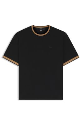 Camiseta de algod&oacute;n mercerizado con detalles de rayas, Negro