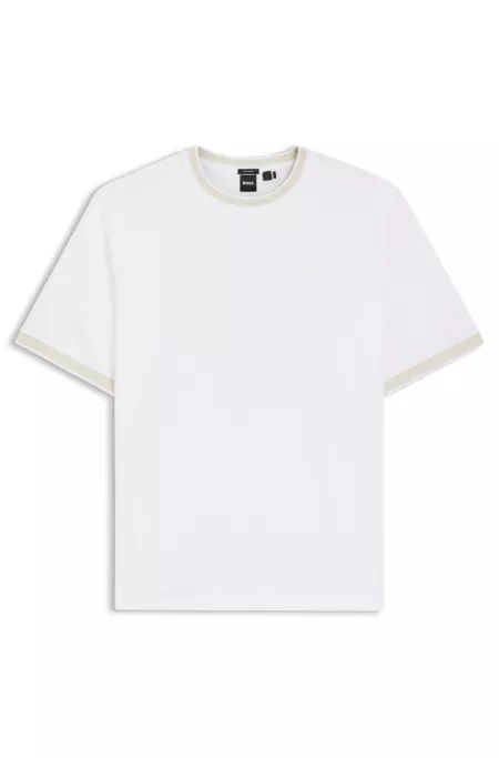 Stripe-trim T-shirt in mercerised cotton