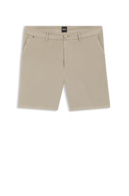 Shorts modern fit de sarga de algod&oacute;n el&aacute;stico, Beige claro