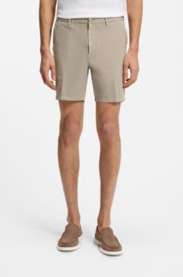 Shorts modern fit de sarga de algod&oacute;n el&aacute;stico, Beige claro