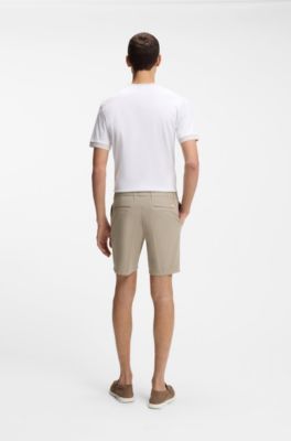 Shorts modern fit de sarga de algod&oacute;n el&aacute;stico, Beige claro