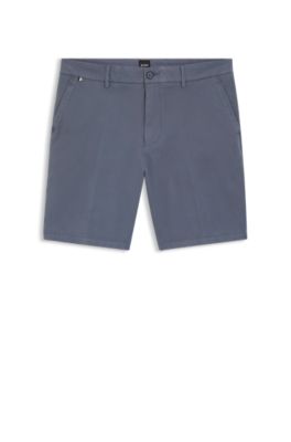 Shorts modern fit de sarga de algod&oacute;n el&aacute;stico, Celeste