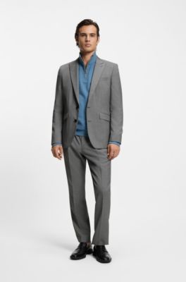 Pantalones extra slim fit en tejido dobby de lana virgen, Gris