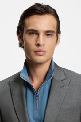 Extra-slim-fit jacket in virgin-wool dobby, Grey