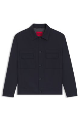 Slim-fit jacket in wrinkle-resistant twill, Dark Blue