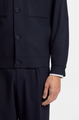 Slim-fit jacket in wrinkle-resistant twill, Dark Blue