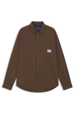 Sobrecamisa oversize fit en lona de algod&oacute;n, Marr&oacute;n oscuro