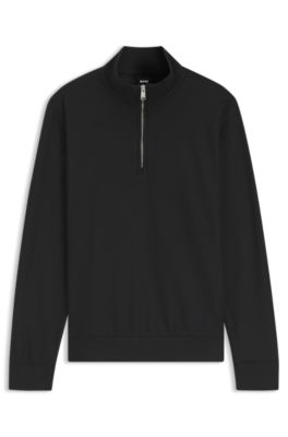 Sudadera de algod&oacute;n con cremallera corta, Negro