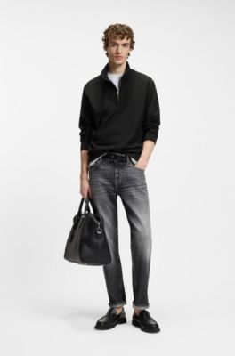 Sudadera de algod&oacute;n con cremallera corta, Negro