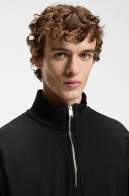 Sudadera de algod&oacute;n con cremallera corta, Negro