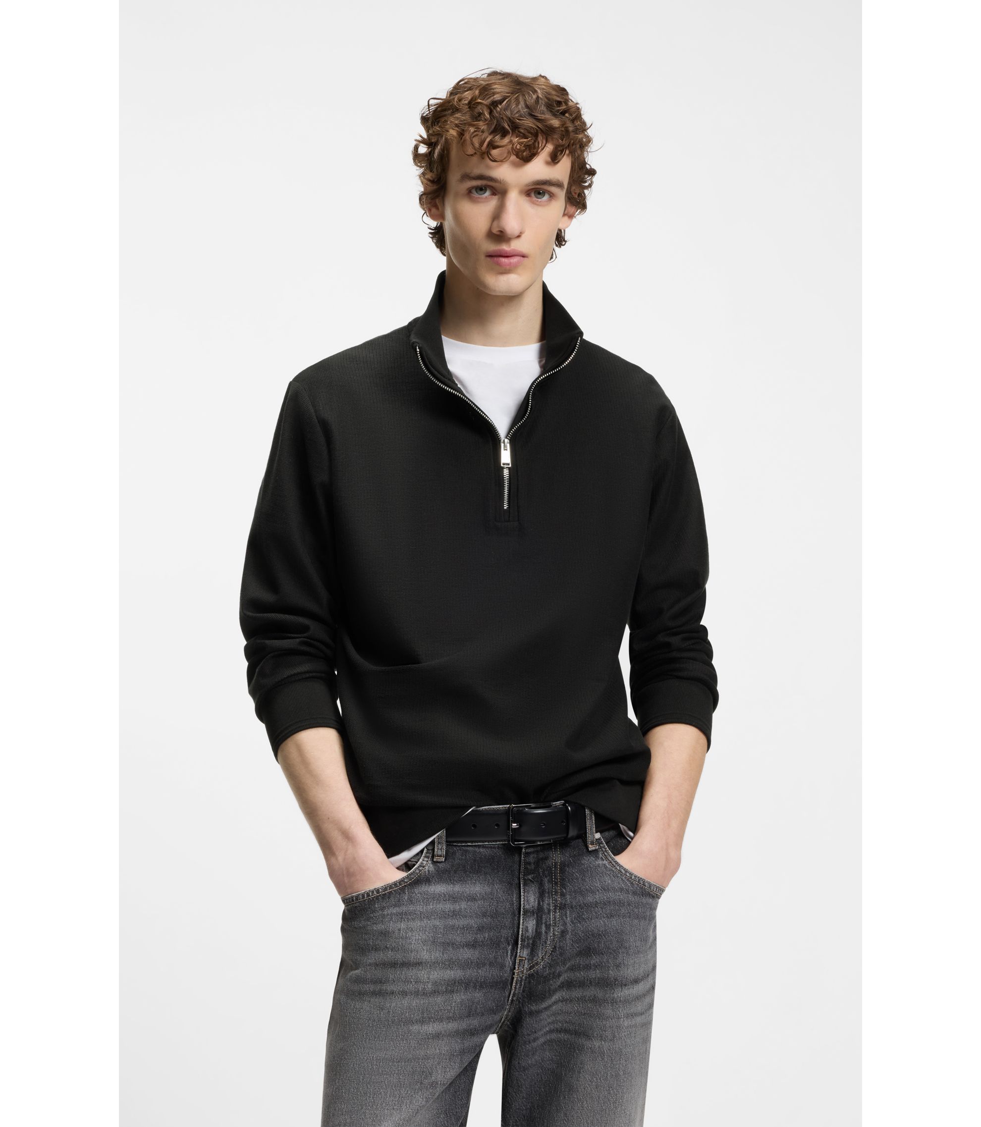 BOSS - Quarter-zip sweatshirt in a cotton blend - Black