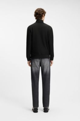 Sudadera de algod&oacute;n con cremallera corta, Negro