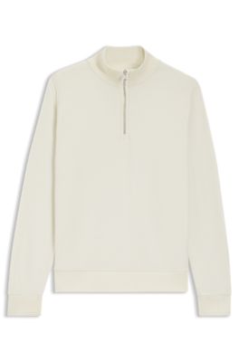 Sudadera de algod&oacute;n con cremallera corta, Blanco