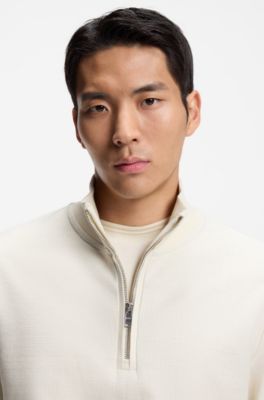 Sudadera de algod&oacute;n con cremallera corta, Blanco