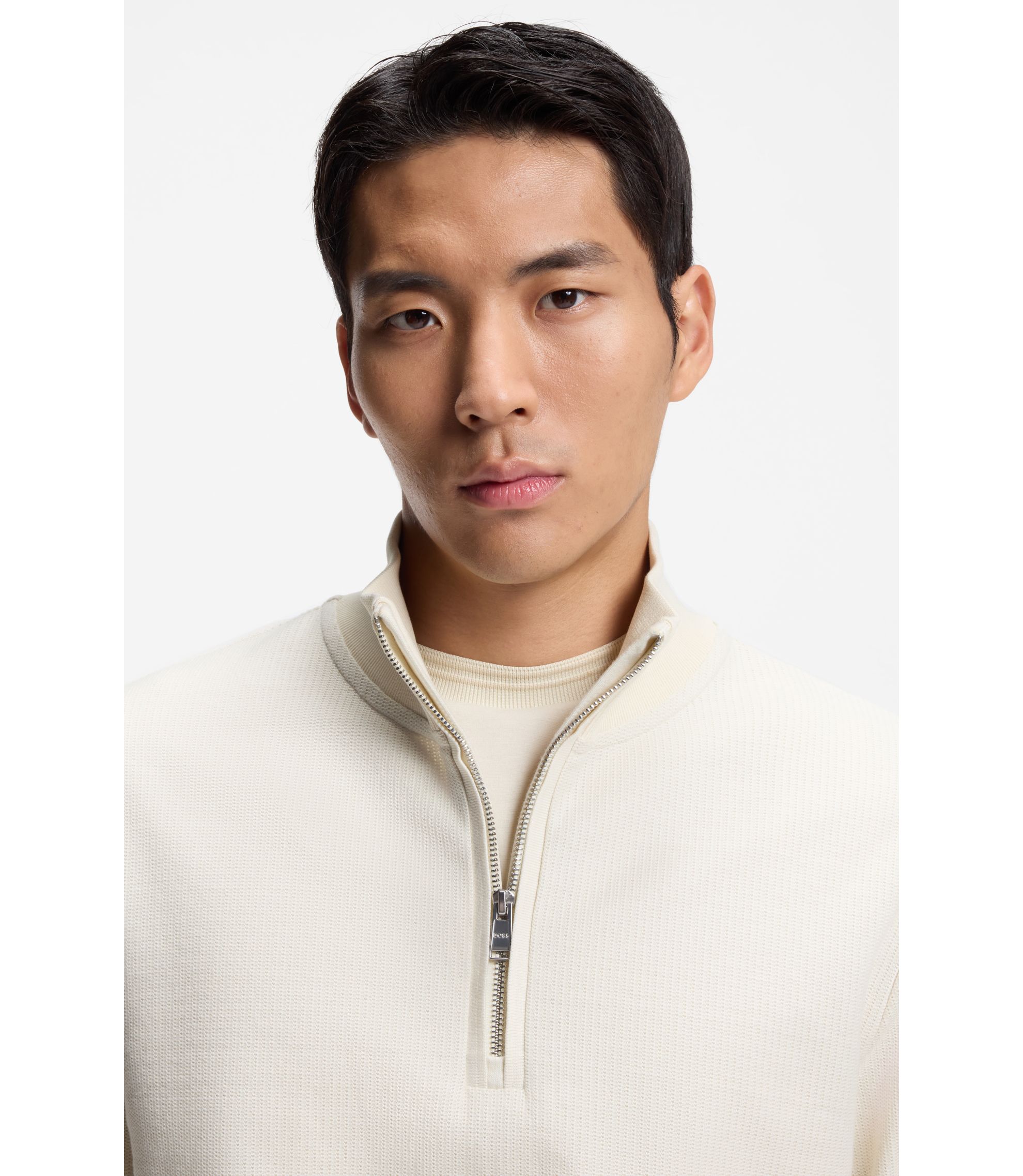 BOSS - Quarter-zip sweatshirt in a cotton blend - White