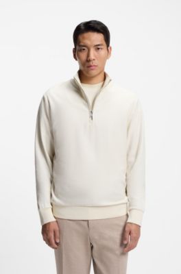 Sudadera de algod&oacute;n con cremallera corta, Blanco