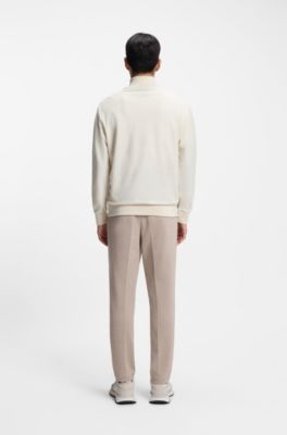 Sweat en coton m&eacute;lang&eacute; &agrave; fermeture &eacute;clair courte, Blanc
