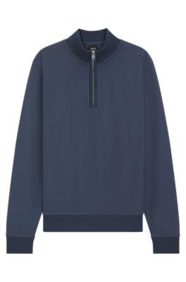 Quarter-zip sweatshirt in a cotton blend, Light Blue