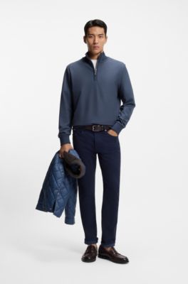 Quarter-zip sweatshirt in a cotton blend, Light Blue